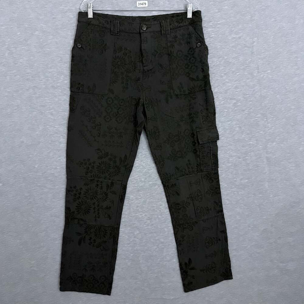 Sundance Size 12 Brown Floral Embroidered Tapered Cargo Utility Pants